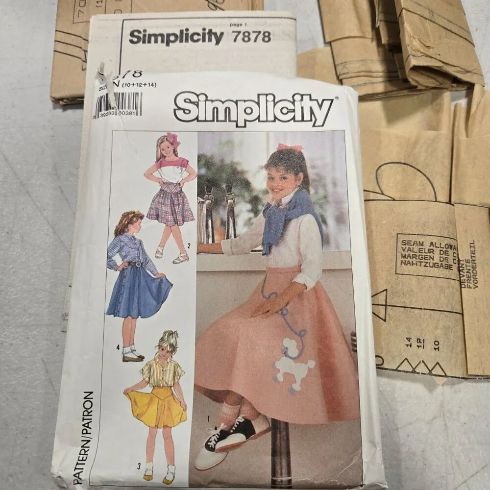 Simplicity 7878 sewing pattern Girls skirts full poodle 80s 10-12-14 CUT